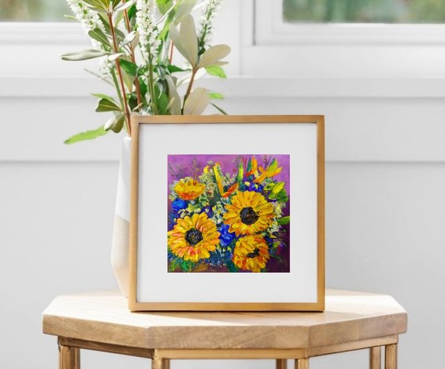 オリジナルの花 厚紙に油絵 ひまわり厚塗り - ショップ OksanaArt