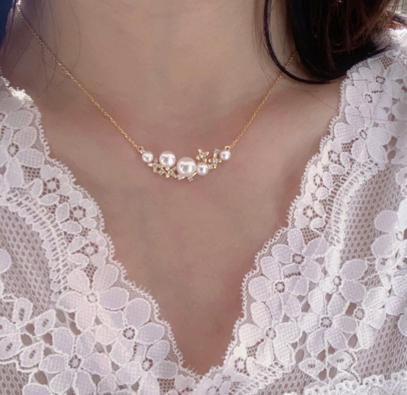 YuanPearl natural aurora white pearl necklace, versatile commuter necklace, pure silver necklace plated with 18k gold - สร้อยคอ - ไข่มุก ขาว