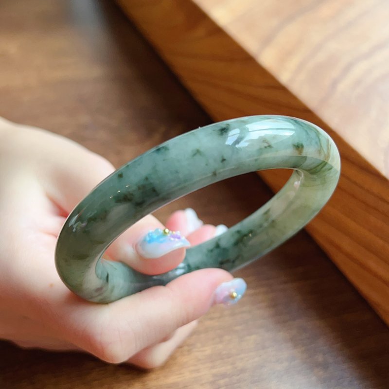 Floating flower jade round bone bracelet | 18 girth | Natural Burmese jade jade A grade | Gift giving - สร้อยข้อมือ - หยก สีเขียว