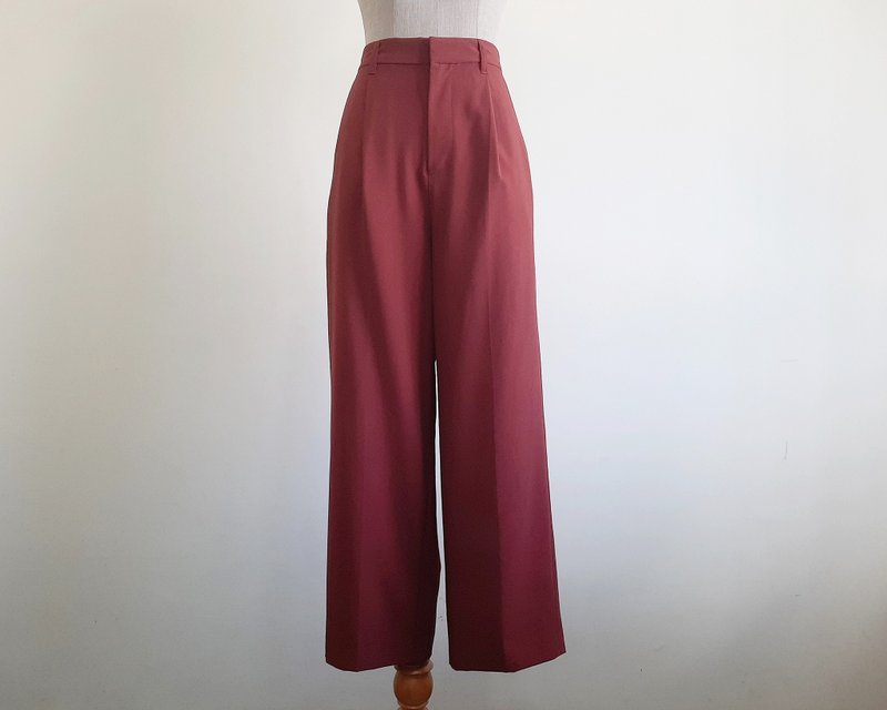 ヴィンテージ バーガンディ プリーツパンツ レディース ハイウエスト トラウザー Sサイズ 26 27 - パンツ メンズ - ポリエステル ブラウン