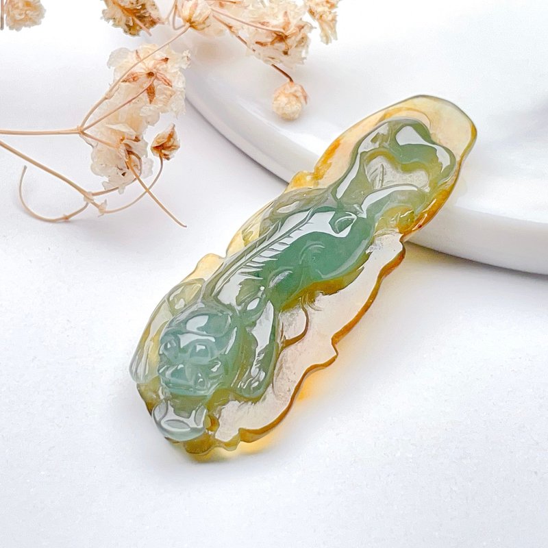 [Lucky Beast] Ice Green and Yellow Jadeite Pixiu Pendant | Natural Burmese Jadeite A - พวงกุญแจ - หยก สีเขียว