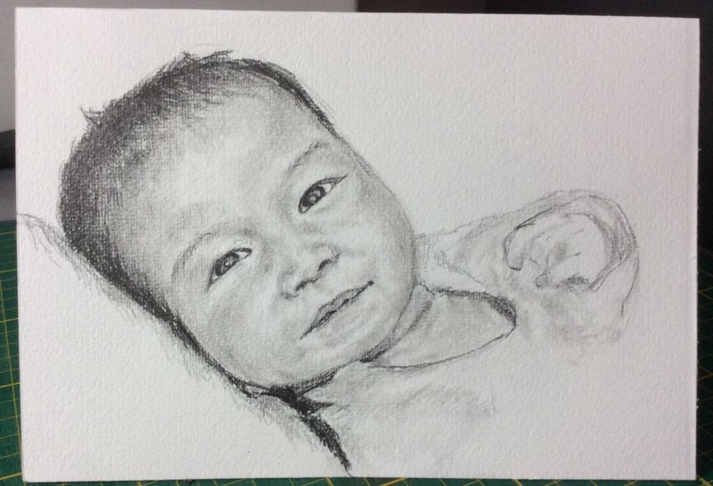手繪素描畫像禮物卡 彌月禮/婚卡/生日禮 - 卡片/明信片 - 紙 黑色