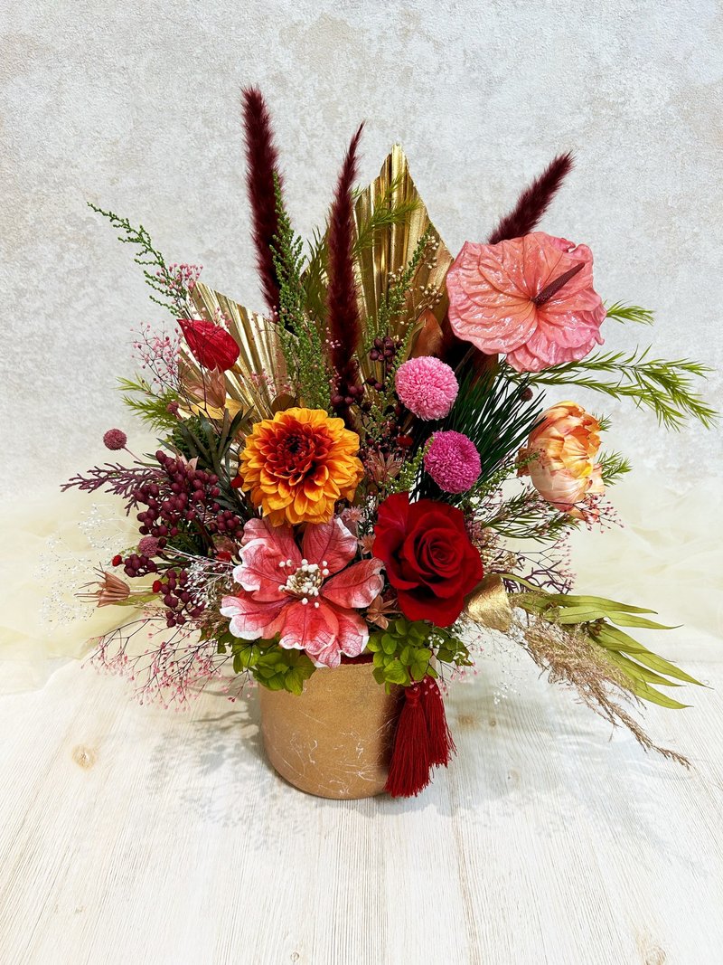 *華歲* 正月盆花 新年桌花 新年盆花 新年擺飾 過年桌花 轉運來 - 乾燥花/永生花 - 植物．花 金色
