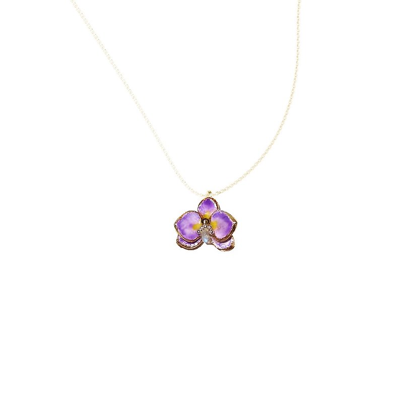 Handmade jewelry enamel series orchid necklace pre-order - สร้อยคอ - วัตถุเคลือบ ขาว
