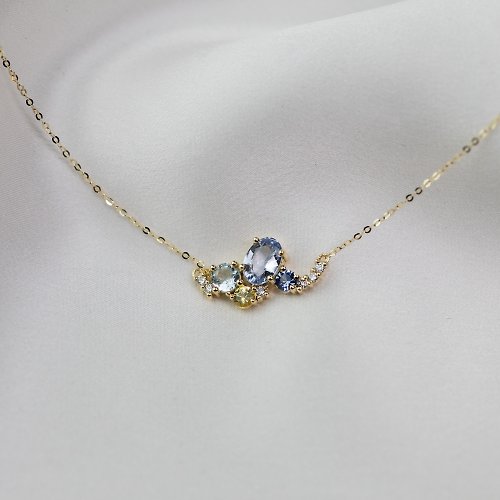 Purplemay Jewellery 純18K金天空藍藍寶石項鍊 天然寶石項鍊 客製化設計訂製 P036B