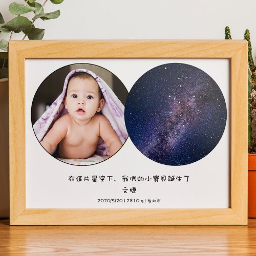 我們的星空 客製化寶寶出生當天的真實星空夜晚A3木框掛畫嬰兒誕生週歲彌月禮