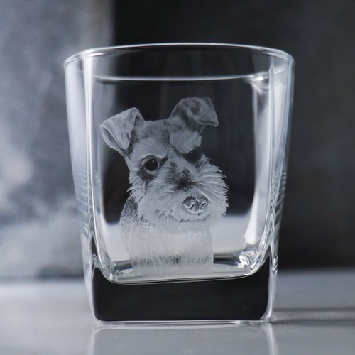 MSA玻璃雕刻 客製化禮物295cc【寵物寫實】雪納瑞 犬畫像 威士忌杯 狗狗