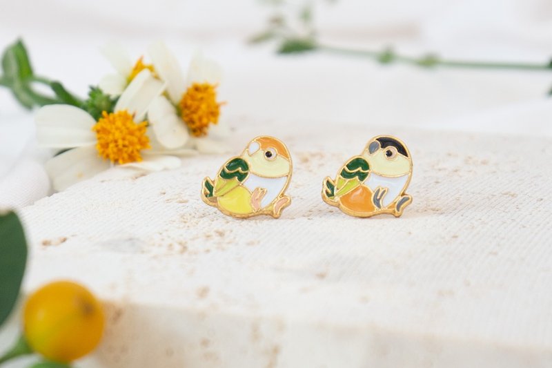 凱克鸚鵡 White-bellied Parrot 鳥 夾式耳環 低敏鋼針 生日禮物 - 耳環/耳夾/耳骨夾 - 琺瑯 多色