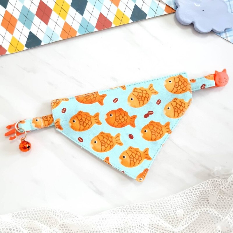 Lovely taiyaki fish cake Bandana Cat Collar with Breakaway Safety Buckle - Collars & Leashes - Cotton & Hemp Orange