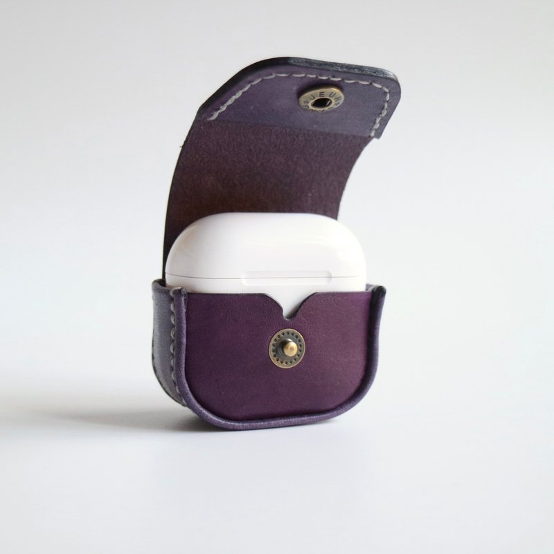 AirPods 4 皮革保護套 保護殼 收納皮套 ----藍莓葡萄 - AirPods/耳機保護套 - 真皮 紫色