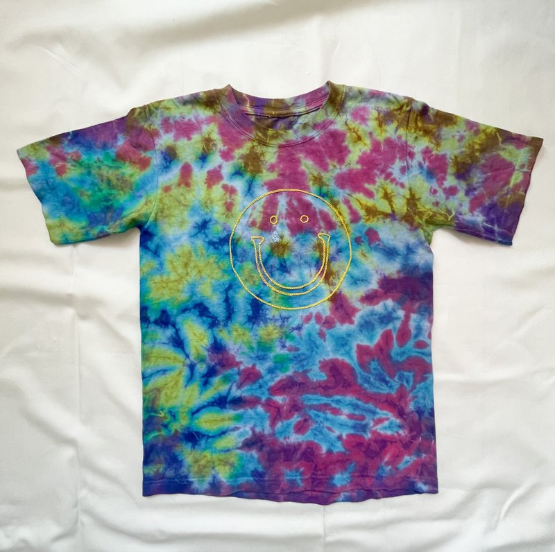 Smile T-shirts Indigo dyed 藍染 aizome Tie dye 絞り shibori スマイル　涙 刺繍 - 女上衣/長袖上衣 - 棉．麻 藍色