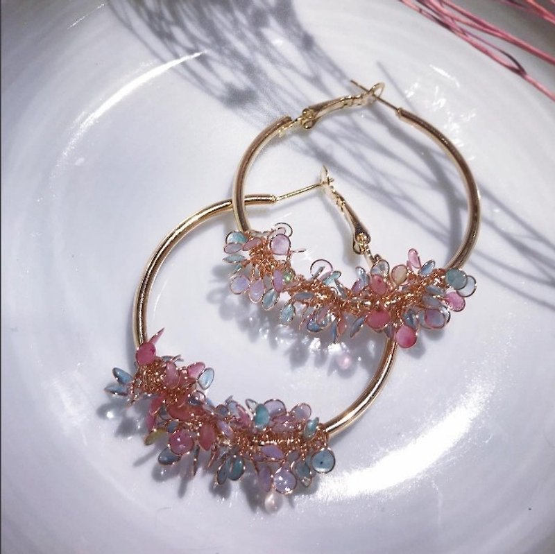 天使的花籃耳針【粉綠系】 - 耳環/耳夾 - 其他材質 粉紅色