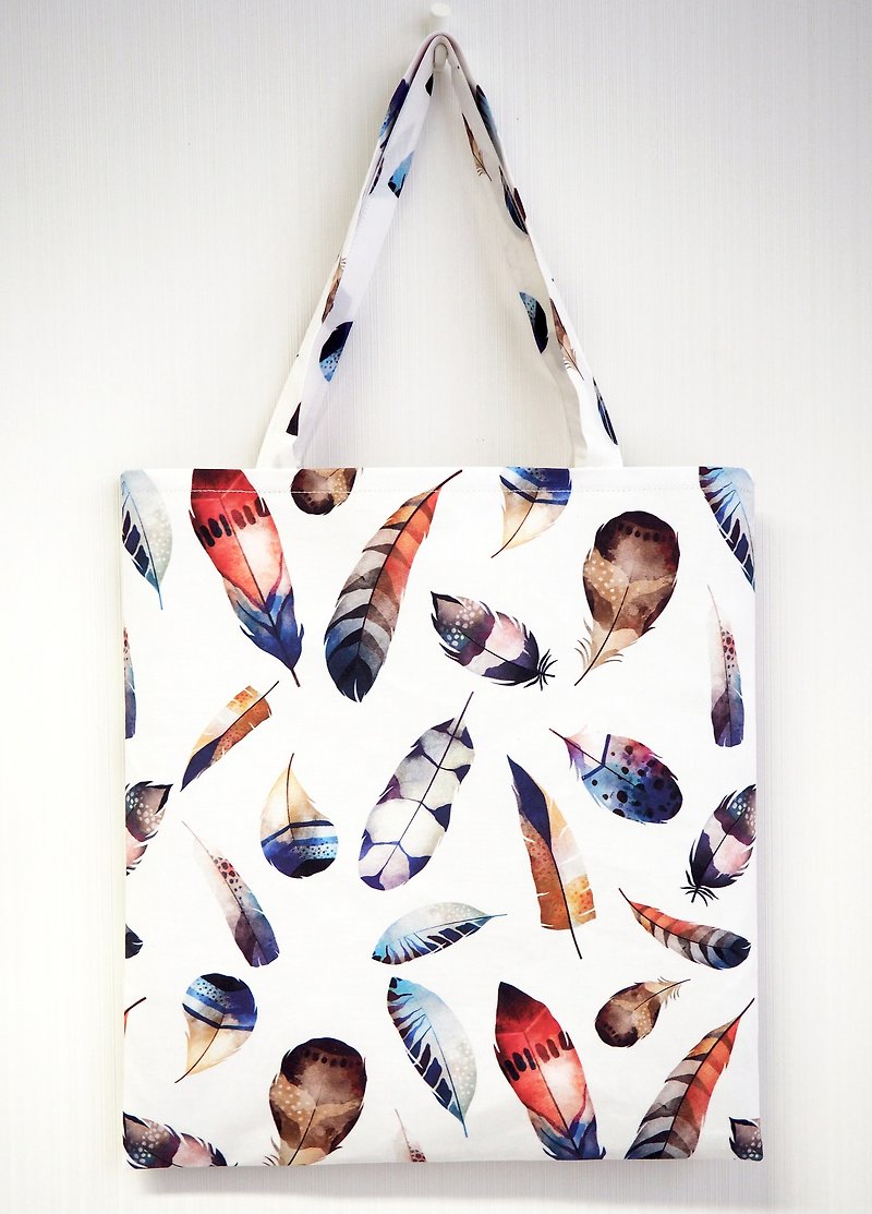 Watercolor Feathers Tote Bag - Messenger Bags & Sling Bags - Cotton & Hemp White