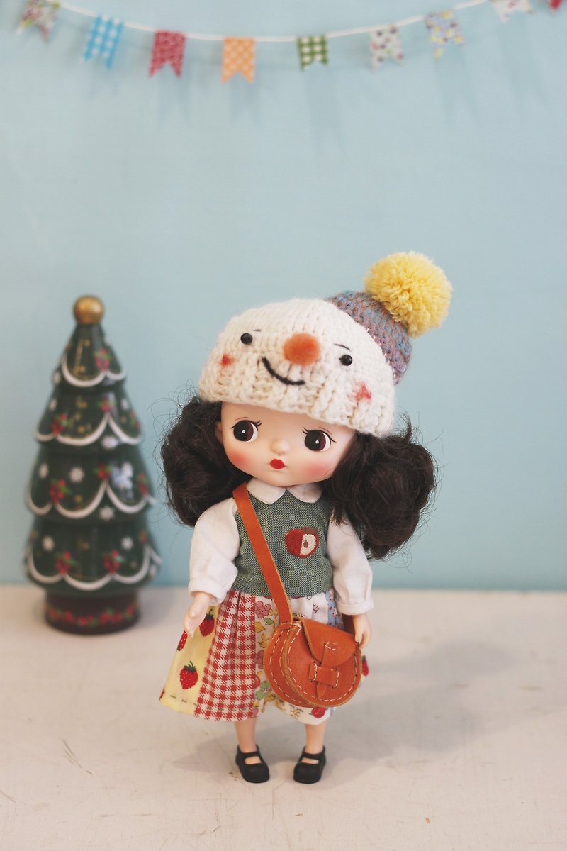 Holala size hand-knitted Japanese woolen yarn Christmas snowman doll hat - Hats & Caps - Wool White