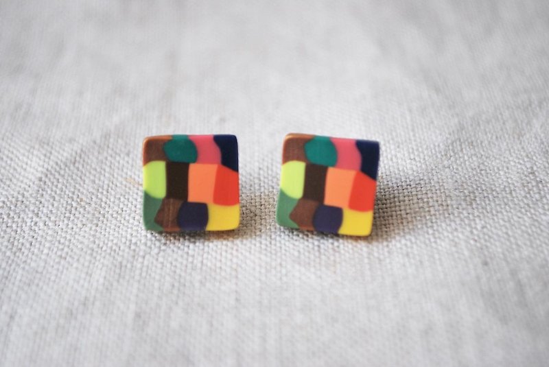 square colorful earring - Earrings & Clip-ons - Clay Multicolor