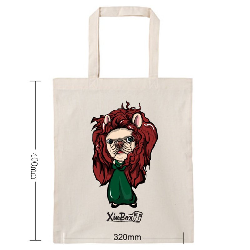 Princess Merida French dog illustration original design environmental protection bag canvas bag shopping bag hand-held - กระเป๋าถือ - ผ้าฝ้าย/ผ้าลินิน 