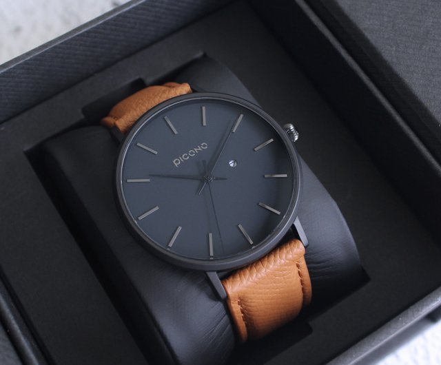 Siempre minimalist brown leather strap couple watch / SI-10901