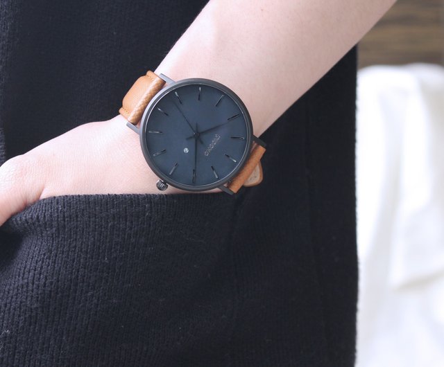 Siempre minimalist brown leather strap couple watch / SI-10901