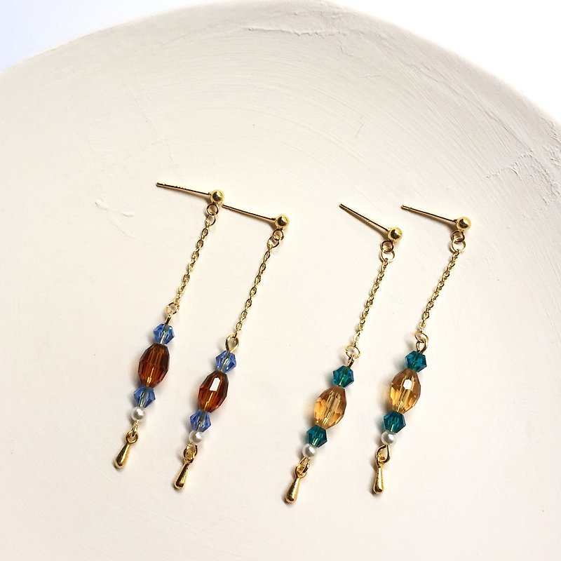 Custom models drape hit color crystal earrings Clip-On - ต่างหู - เครื่องประดับ สีน้ำเงิน
