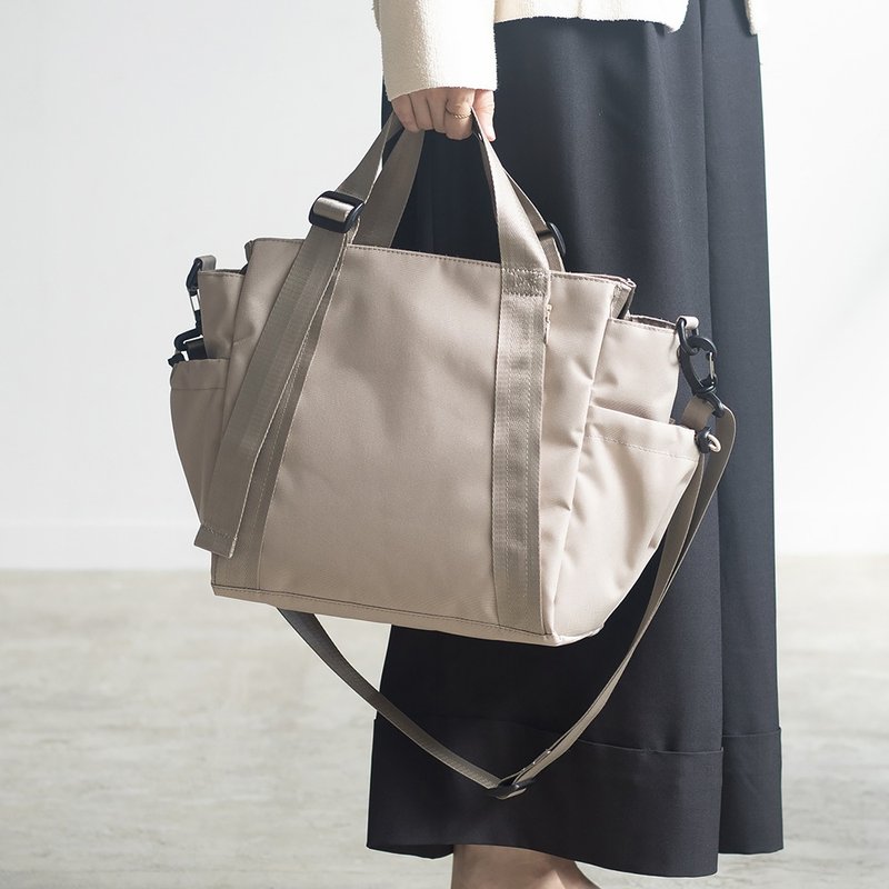 中號【駝色】10口袋3WAY多用托特包 防潑水尼龍 側背斜背 A4 - 側背包/斜孭袋 - 尼龍 卡其色