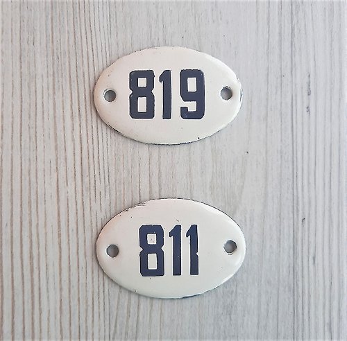 RetroRussia 811 819 vintage enamel metal door number sign address white black plaque small