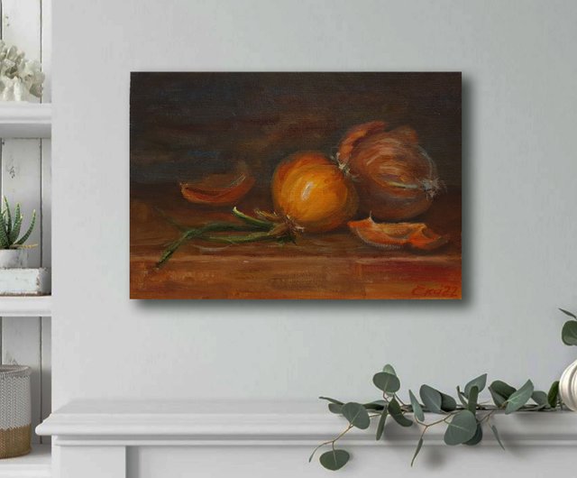 タマネギ絵画静物オリジナルアートフードウォールアート油絵8×11