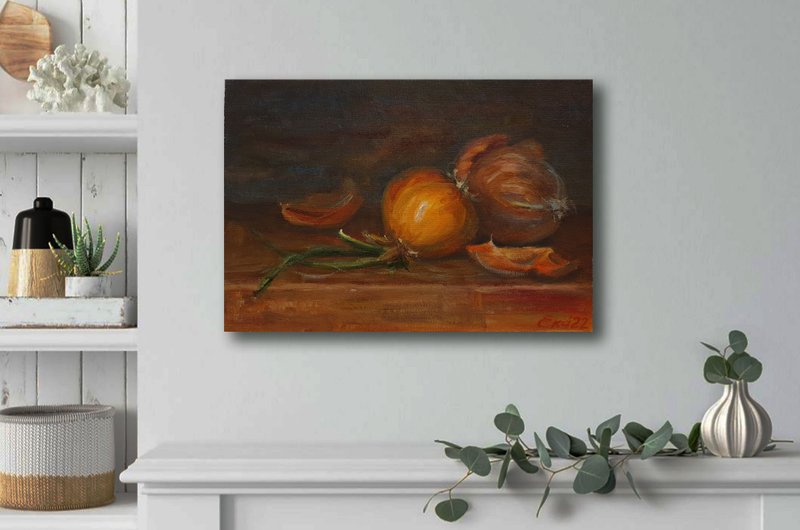 洋葱画静物原艺术食品墙艺术油画8乘11 - 壁貼/牆壁裝飾 - 其他材質 咖啡色