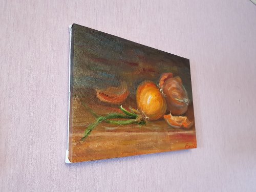 タマネギ絵画静物オリジナルアートフードウォールアート油絵8×11