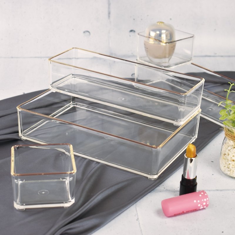 Clear Acrylic Stacking Drawer Organizers Gold Trim Set Of 5 - Storage - Acrylic 