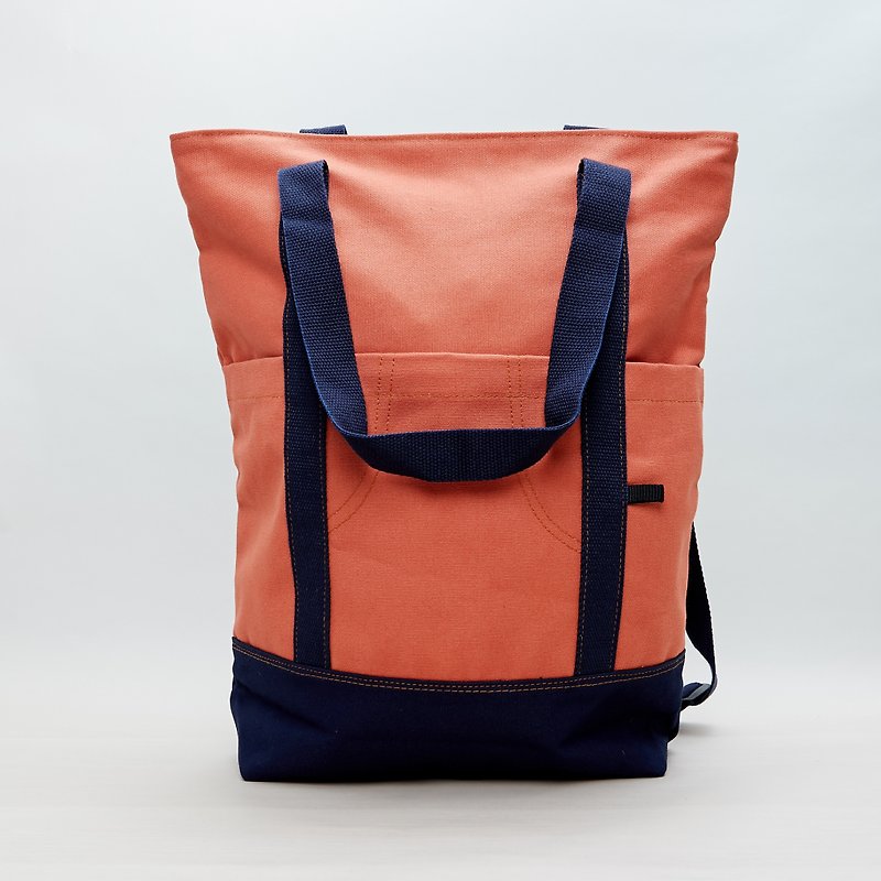 WIDESIDE COLLECTION BY JAPFAC : Red Peach color - กระเป๋าเป้สะพายหลัง - ผ้าฝ้าย/ผ้าลินิน สีส้ม