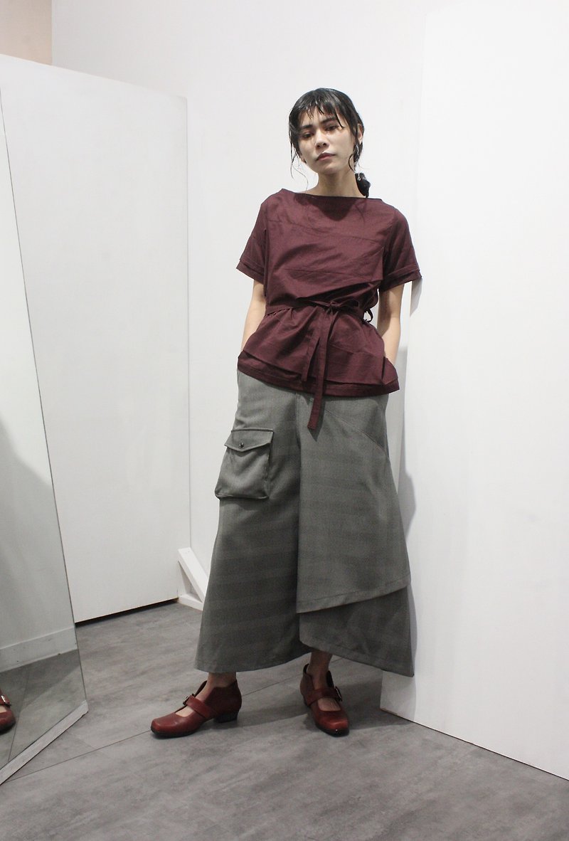 Perspective stitching top - เสื้อผู้หญิง - ผ้าฝ้าย/ผ้าลินิน สีแดง