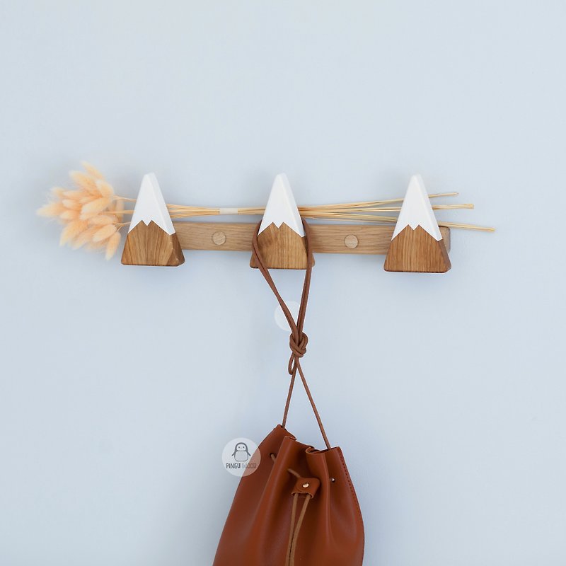 Wall Mount Mountain Childrens Hanger with Hooks for Clothes and Bags from Wood - Storage - Wood White
