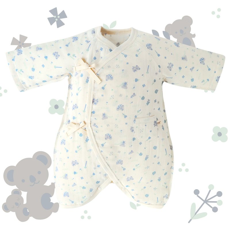 【SISSO Organic Cotton】Blueberry Koala Double Woven Gauze Butterfly Dress 3M 6M - Onesies - Cotton & Hemp White