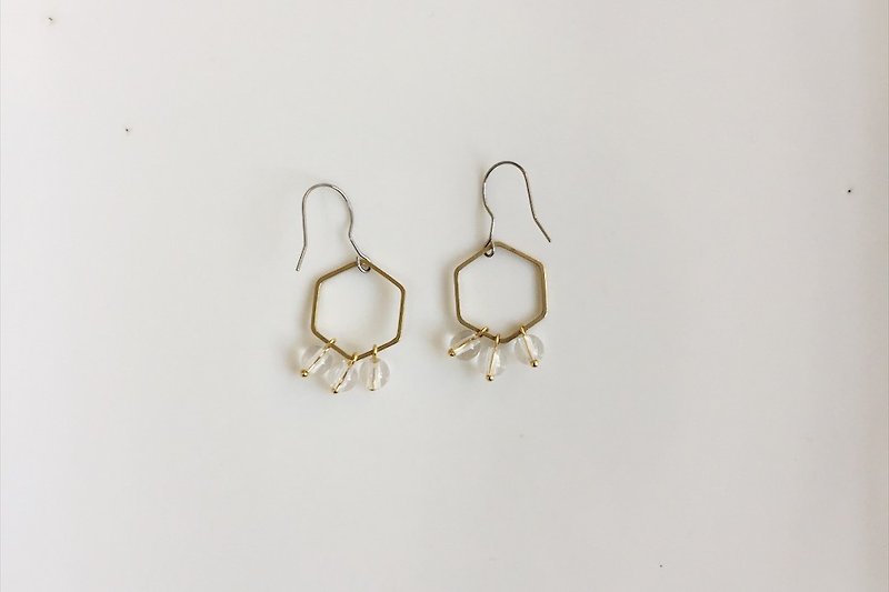 Rainy season crystal brass earrings - ต่างหู - โลหะ สีทอง