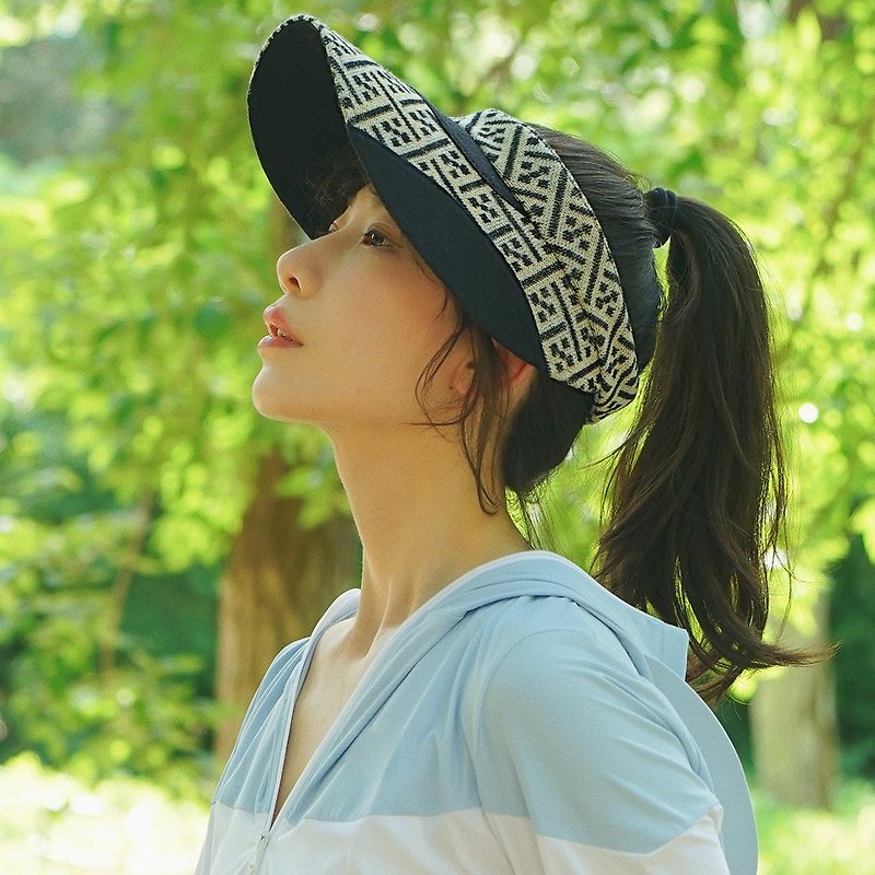 【INRSWORLD】Knitted empty top hat-Huangguan green sun hat sun protection hat【Spring is coming】 - หมวก - ผ้าฝ้าย/ผ้าลินิน สีดำ
