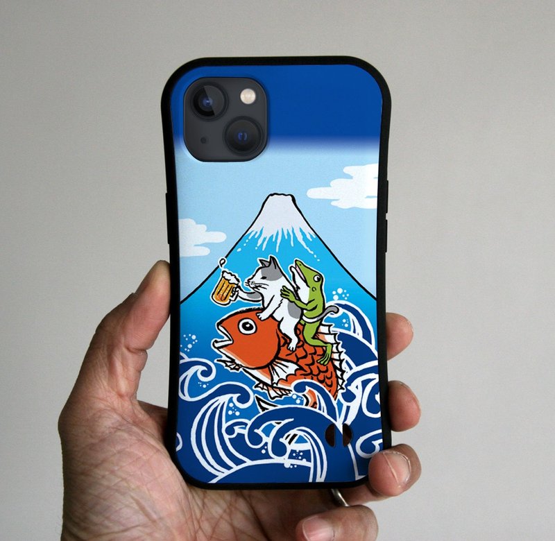 Grip iPhone case Happy to ride a sea bream - เคส/ซองมือถือ - พลาสติก สีน้ำเงิน
