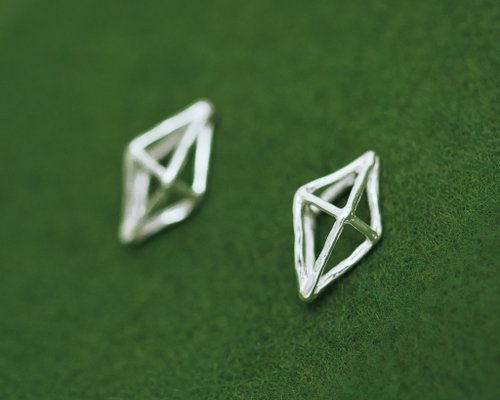 Atelier Shinji Ginza 立體方格鐵架 金飾 耳環