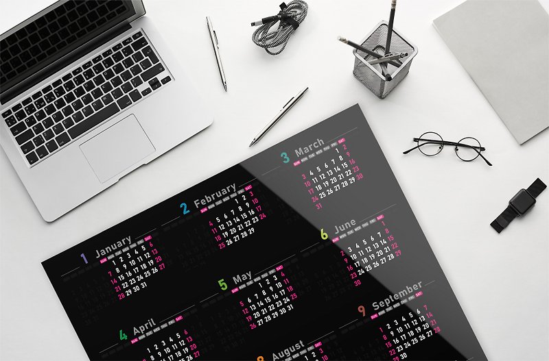 O'day パーペチュアル ウォール カレンダー | フレームレス モデルの裏に日付を表​​示 - カレンダー - プラスチック ブラック