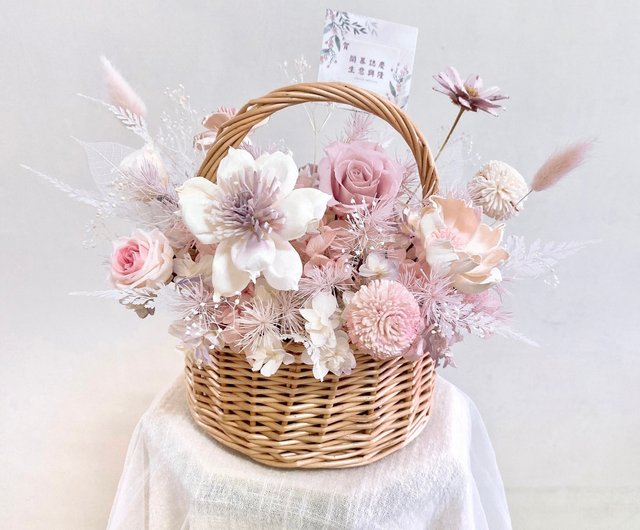 ドライフラワーブーケ ドライプリザーブドフラワー 小さめバスケット ドライフラワー