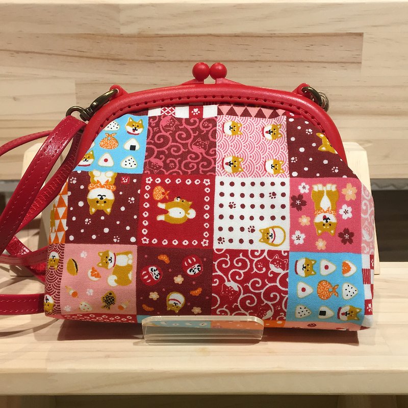 Shiba Inu collection gold bag / cross-body bag - กระเป๋าแมสเซนเจอร์ - ผ้าฝ้าย/ผ้าลินิน สีแดง
