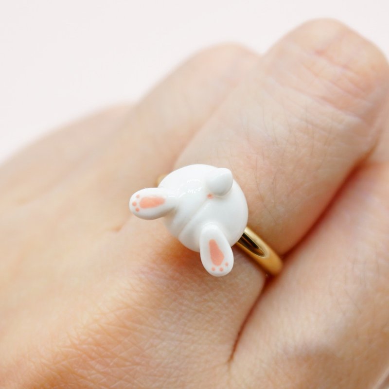 Little White Rabbit Butt Necklace Ring Earrings Super Cure Bunny Ear Pin Small Animal Pendant Birthday Gift - สร้อยคอ - เงินแท้ ขาว