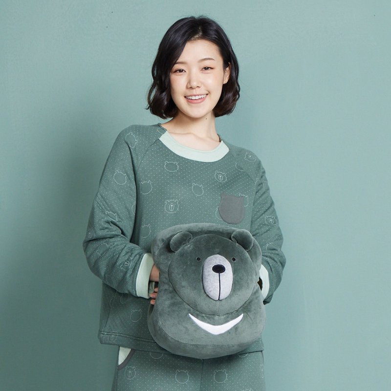 Black Bear Hand Warmer-Night Green - หมอน - ผ้าฝ้าย/ผ้าลินิน สีเขียว