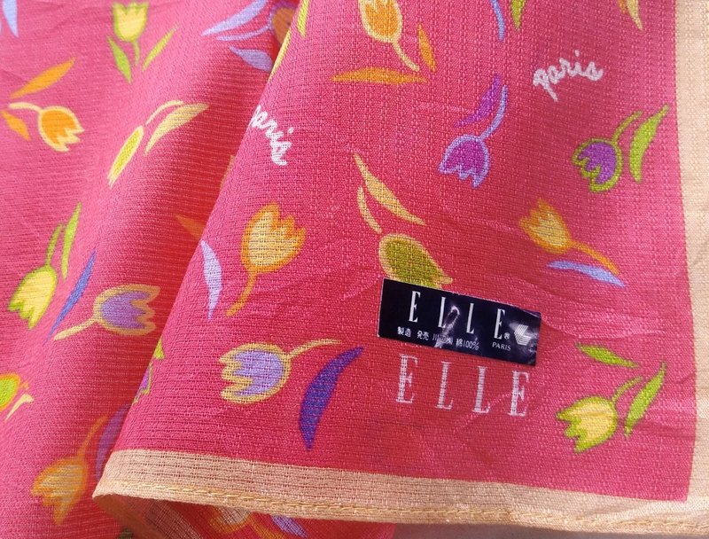 ELLE Paris Vintage Handkerchief Women Handkerchief Tulips Gift 18 x 18 inches - Handkerchiefs & Pocket Squares - Cotton & Hemp Pink