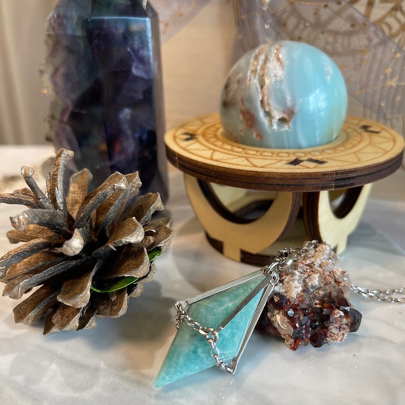 【Sacred Bonding】Amazonite Pendulum Necklace / silver necklace - สร้อยคอ - เครื่องประดับพลอย สีน้ำเงิน