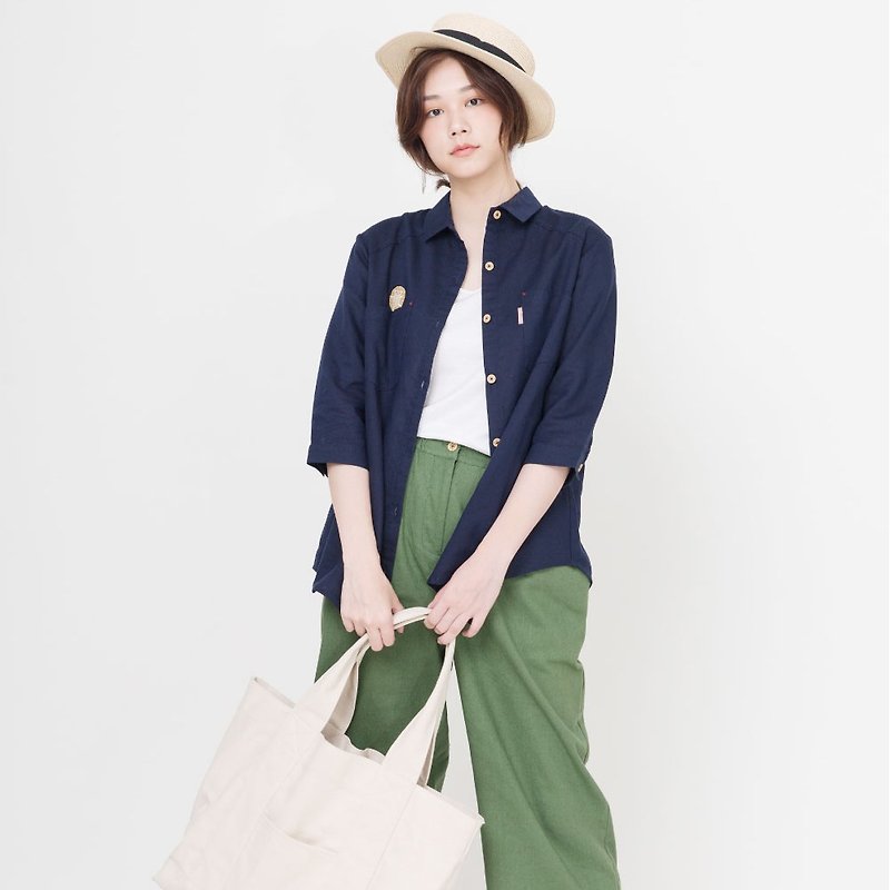 [Sold out] Cool linen casual shirt (3 colors in total) - เสื้อเชิ้ตผู้หญิง - ผ้าฝ้าย/ผ้าลินิน สีน้ำเงิน