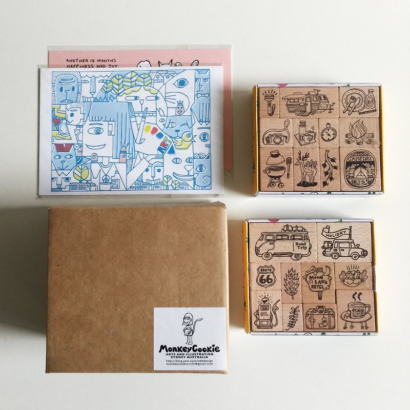 Mug into 1 + PDA + Stamp Set 2 into 2 into colorful postcard - Stamps & Stamp Pads - Wood Khaki