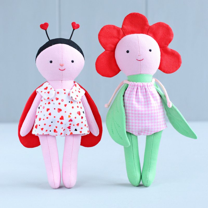 2 PDF Mini Love Bug and Flower Doll (Valentine's Day Collection) Sewing Patterns - 手工藝教學/工具書 - 其他材質 