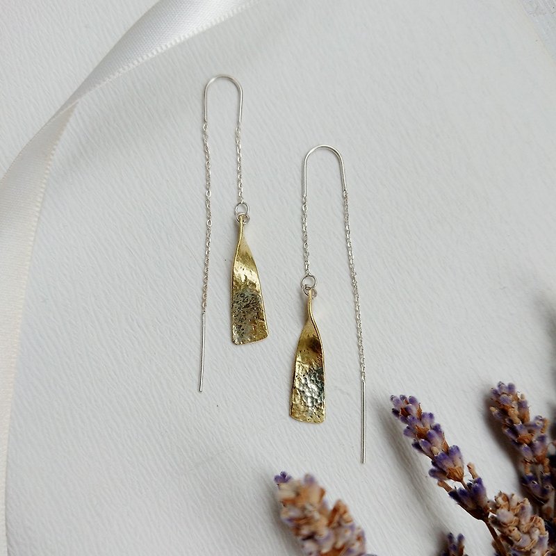 螺旋雙色水波紋 - 耳鍊式耳環 純銀黃銅飾品 - 耳環/耳夾 - 銅/黃銅 金色