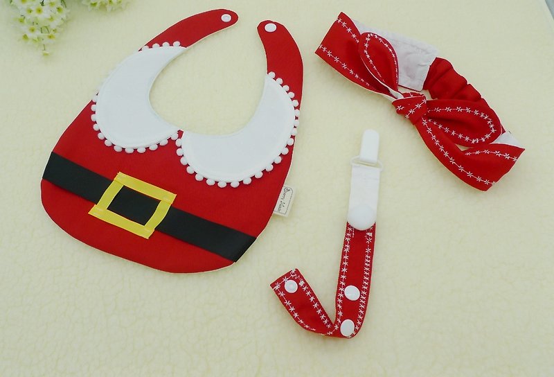 Santa Claus gift box group (modeling bib + rabbit earmuffs + multi-functional pacifier chain / toy chain) Mi moon gift box age newborn Christmas gift - ของขวัญวันครบรอบ - ผ้าฝ้าย/ผ้าลินิน สีแดง