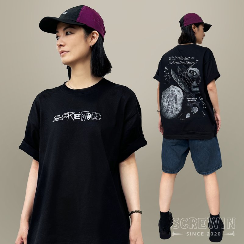 SCREWIN BLACK T - 男 T 恤 - 棉．麻 黑色